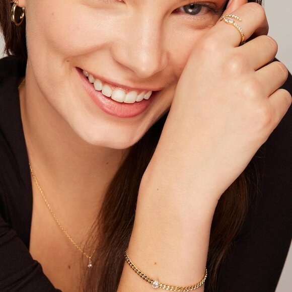 14K Gold Plated Cubic Zirconia Bracelet Bridesmaid Curb Chain Jewelry - Picture 3 of 4